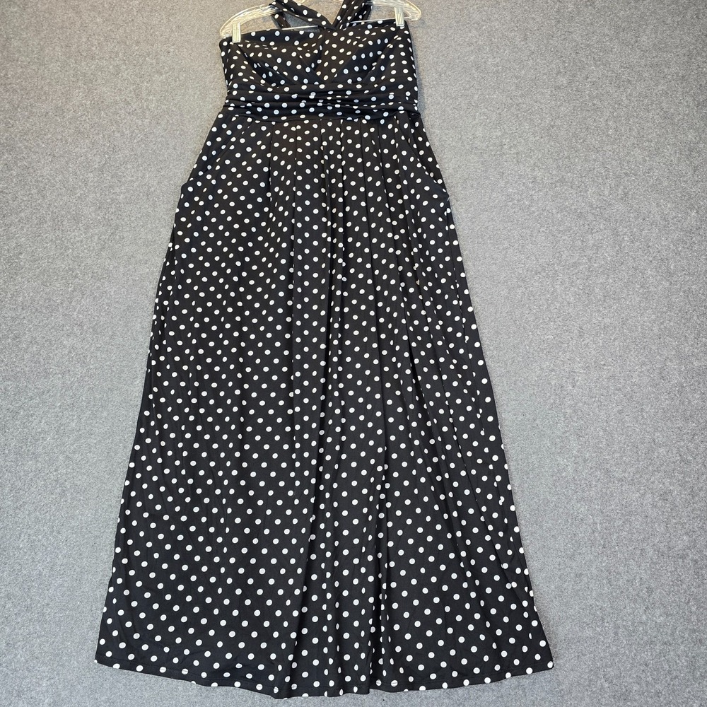 JFW By Just for Wraps Maxi Dress Womens Black Pleated Polka Dot Halter Neck
